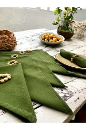 Premium Haki Yeşil 6lı Peçete TAKIMI (toka hediyeli) 40x40 - 4
