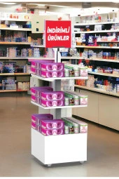 İNDİRİM 3 Raflı 50x50 Ahşap Beyaz Orta Alan Standı - 1