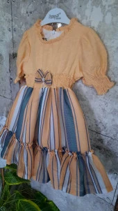 PAMPAL KAVUN RENGİ KIZ ÇOCUK ELİBİSESİ - 4