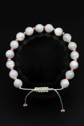 Sedef - Hematit Doğal Taş Makrome Örme Bileklik Küre Kesim thumbnail 1