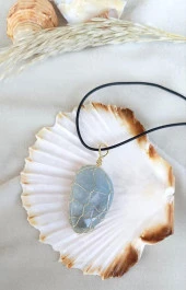 Kolye Aventurin Doğal Taş El İşi Tel Sarma Tasarım Çakra Charm Takı Kadın Kız Örgü - 2