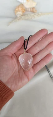 Kolye Kuvars Damla Doğal Taş El İşi Tel Sarma Tasarım Çakra Charm Takı Kadın Kız Örgü - 3