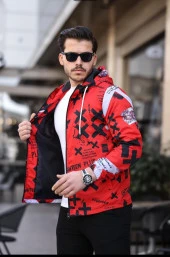 Kırmızı Renk Dijital Baskılı Spor Model Kumaş Mont - 3