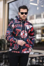 Kırmızı Renk Baskılı Spor Model Kumaş Mont - 2