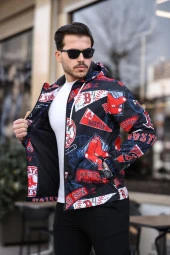 Kırmızı Renk Baskılı Spor Model Kumaş Mont - 3