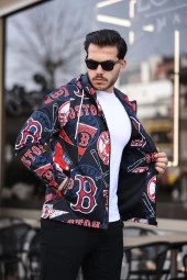 Kırmızı Renk Baskılı Spor Model Kumaş Mont - 4