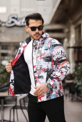 Beyaz Renk Yazı Baskılı Spor Model Kumaş Mont - 3