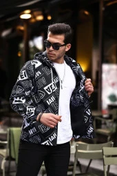 Siyah Renk Beyaz Baskılı Spor Model Kumaş Mont - 3