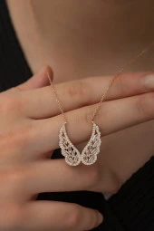 925 Ayar Gümüş Baget Taşlı Melek Kanadı  Kolye Kadın Gümüş Kolye thumbnail 1