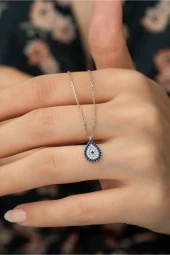 925 Ayar Gümüş Minik Damla Nazar Kolye Kadın Gümüş Kolye thumbnail 1