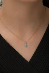 925 Ayar Gümüş Minik Opal Taşlı Damla Kolye Kadın Gümüş Kolye thumbnail 2