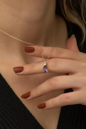 925 Ayar Gümüş Damla Mistik Topaz Taşlı Kolye Kadın Gümüş Kolye thumbnail 2