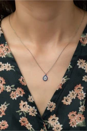 925 Ayar Gümüş Minik Damla Nazar Kolye Kadın Gümüş Kolye thumbnail 2