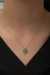 925 Ayar Gümüş Yeşil Taşlı Yonca  Kolye Kadın Gümüş Kolye thumbnail 2