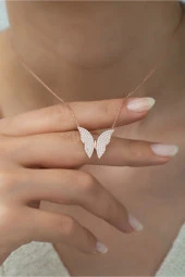 925 Ayar Rose Kelebek Kadın Gümüş Kolye thumbnail 1