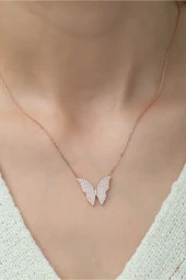 925 Ayar Rose Kelebek Kadın Gümüş Kolye thumbnail 2