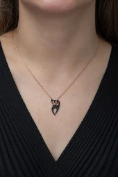 925 Ayar Siyah Taşlı Kedi Kadın Gümüş Kolye thumbnail 1