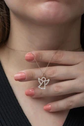 925 Ayar Baget Taşlı Melek Kolye Kadın Gümüş Kolye thumbnail 3