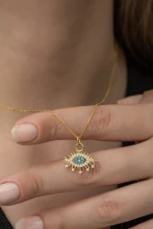 925 Ayar Gold Renk Göz Kolye Kadın Gümüş Kolye thumbnail 1