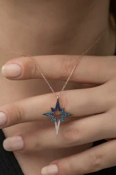 925 Ayar Renk Geçişli Kutup Yıldızı Kolye Kadın Gümüş Kolye thumbnail 2