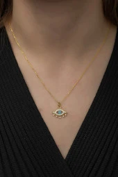 925 Ayar Gold Renk Göz Kolye Kadın Gümüş Kolye thumbnail 2