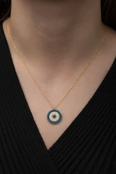 925 Ayar Gold Nazar Kolye Kadın Gümüş Kolye thumbnail 2