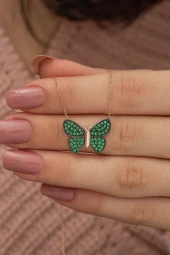 925 Ayar Yeşil Kelebek Kolye Kadın Gümüş Kolye thumbnail 1