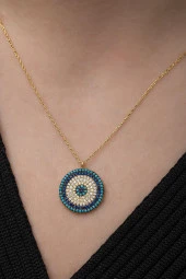 925 Ayar Gold Nazar Kolye Kadın Gümüş Kolye thumbnail 3