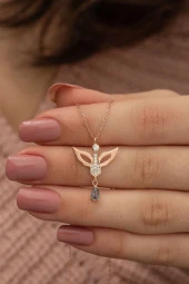 925 Ayar Mistik Topaz Taşlı Melek Kolye Kadın Gümüş Kolye thumbnail 1