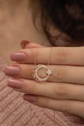 925 Ayar Rose Ayyıldız Kadın Gümüş Kolye thumbnail 1