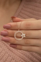 925 Ayar Zirkon Taşlı Ayyıldız Kadın Gümüş Kolye thumbnail 1