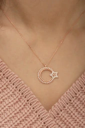 925 Ayar Zirkon Taşlı Ayyıldız Kadın Gümüş Kolye thumbnail 2