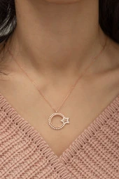 925 Ayar Zirkon Taşlı Ayyıldız Kadın Gümüş Kolye thumbnail 3