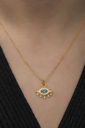 925 Ayar Gold Renk Göz Kolye Kadın Gümüş Kolye thumbnail 3
