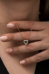 925 Ayar Mistik Topaz Taşlı Kalp Kolye Kadın Gümüş Kolye thumbnail 1