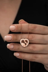 925 Ayar Anne Bebek Kalp Kolye Kadın Gümüş Kolye thumbnail 1