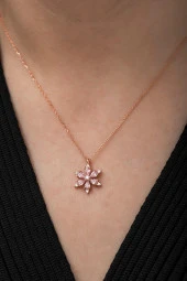 925 Ayar Pembe Taşlı Çiçek Kolye Kadın Gümüş Kolye thumbnail 1