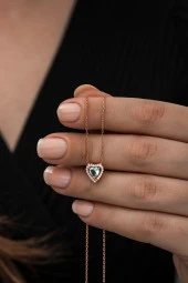 925 Ayar AquaMarin Taşlı Kalp Kolye Kadın Gümüş Kolye thumbnail 2