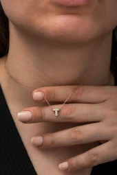 925 Ayar Harf Kolye 3 Boyutlu T Harfi Kadın Gümüş Kolye thumbnail 1