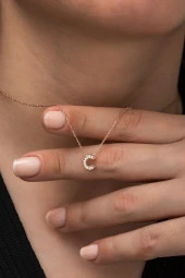 925 Ayar Harf Kolye 3 Boyutlu C Harfi Kadın Gümüş Kolye thumbnail 1