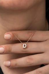925 Ayar Harf Kolye 3 Boyutlu D Harfi Kadın Gümüş Kolye thumbnail 1