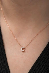 925 Ayar Harf Kolye 3 Boyutlu C Harfi Kadın Gümüş Kolye thumbnail 2