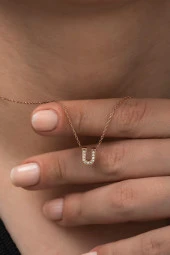 925 Ayar Harf Kolye 3 Boyutlu U Harfi Kadın Gümüş Kolye thumbnail 1