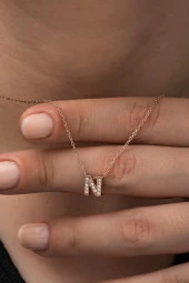 925 Ayar Harf Kolye 3 Boyutlu N Harfi Kadın Gümüş Kolye thumbnail 2