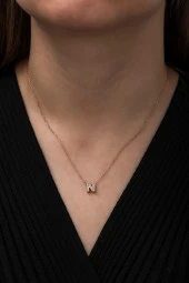 925 Ayar Harf Kolye 3 Boyutlu N Harfi Kadın Gümüş Kolye thumbnail 3