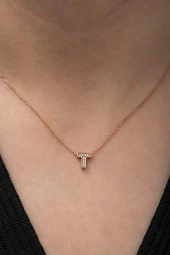 925 Ayar Harf Kolye 3 Boyutlu T Harfi Kadın Gümüş Kolye thumbnail 2