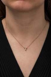 925 Ayar Harf Kolye 3 Boyutlu T Harfi Kadın Gümüş Kolye thumbnail 3