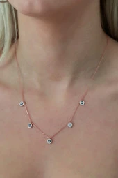 925 Ayar Yuvarlak Nazar Şans Kolye Kadın Gümüş Kolye thumbnail 1