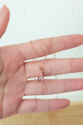 925 Ayar Pembe Taşlı Balon Kolye Kadın Gümüş Kolye - 1