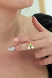 925 Ayar Mineli Gökkuşağı Kadın Gümüş Kolye thumbnail 1